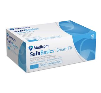 Medicom Safebasics Smart Fit Vinyl Medical Examination Gloves, Pack of 200 - Large