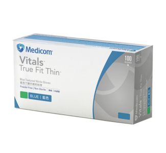 Medicom Vitals True Fit Thin Blue Textured Nitrile Gloves, Pack of 100 - Extra Large