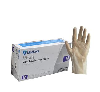 Vitals Vinyl Pf Gloves Clear - Medium - Pkt/100