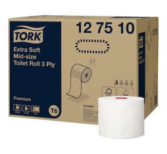 Tork Soft Mid-size Toilet Roll 3ply Premium T6 70m x 27