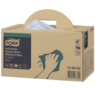 Tork Heavy Duty Industrial Wiping Paper Blue Folded 3ply Handy Box 200s