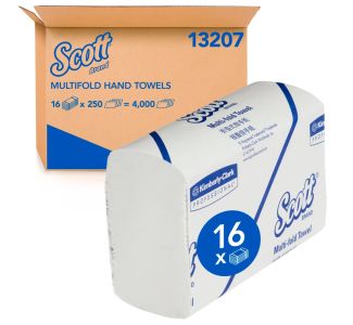 SCOTT Multifold Hand Towel, White 23.8cm x 23.3cm, 250 Towels /Pack x 16
