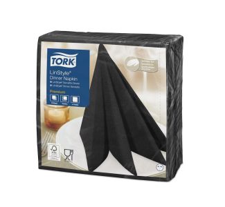 Tork LinStyle Black Dinner Napkin Quarterfold  50s x 12