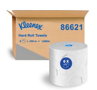 KLEENEX Hard Roll Towel, White, 6 Rolls Case, 230m