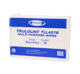 Trulolint Low Lint Folded Cleaning Cloth 35cm x 42.5cm 130 Wipes X 5 Packs