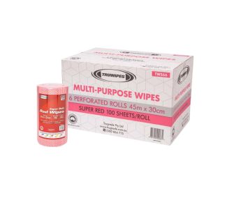 Truwipes Multipurpose Super Duty Perforated Red Roll 30cm x 45cm 100 Wipes x 6 Rolls
