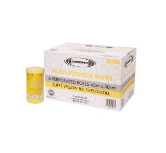 Truwipes Multipurpose Super Duty Perforated Yellow Roll 30cm x 45cm 100 Wipes x 6 Rolls