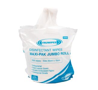 TRUWIPES Disinfecting Wipes Maxi-Pak Jumbo Rolls 1200 Sheets x 4 Rolls / CTN