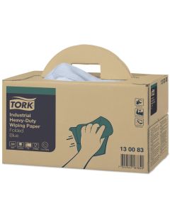 Tork Heavy Duty Industrial Wiping Paper Blue Folded 3ply Handy Box 200s