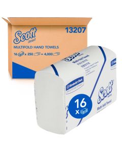 SCOTT Multifold Hand Towel, White 23.8cm x 23.3cm, 250 Towels /Pack x 16
