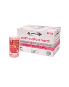 Truwipes Multipurpose Super Duty Perforated Red Roll 30cm x 45cm 100 Wipes x 6 Rolls
