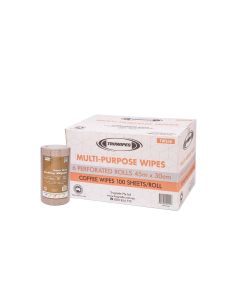 Multipurpose Super Duty Perforated Coffee Roll 30cm x 45cm x 100 Wipes x 6 Rolls